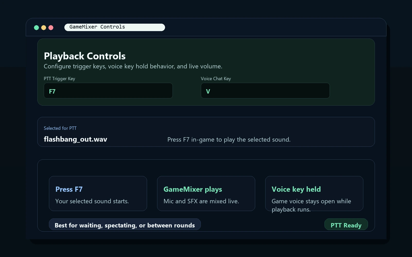 GameMixer hotkeys workflow
