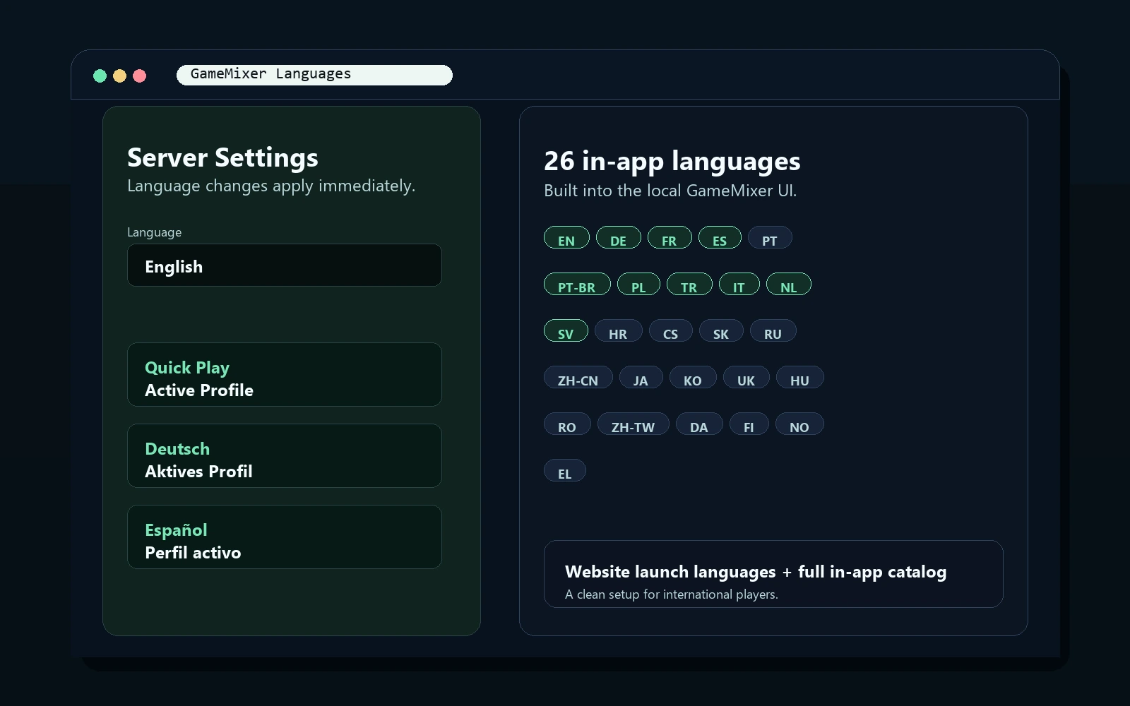 GameMixer language selection